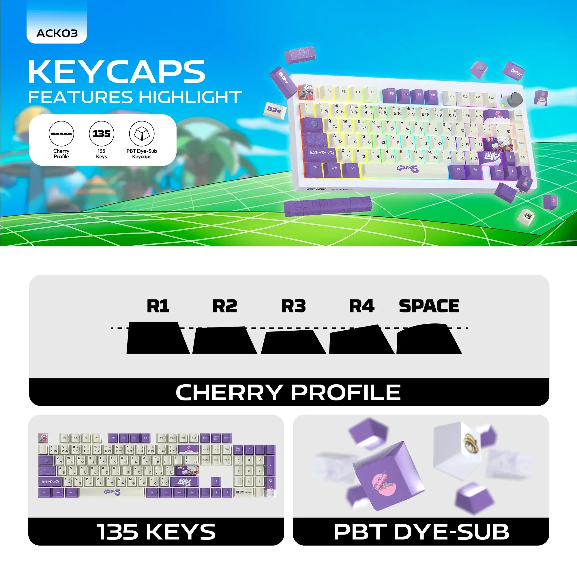 كيبورد ألعاب ميكانيكي لاسلكي Fantech MK921 ACK03 One Piece Gear5 Egghead Edition - Thumbnail 2