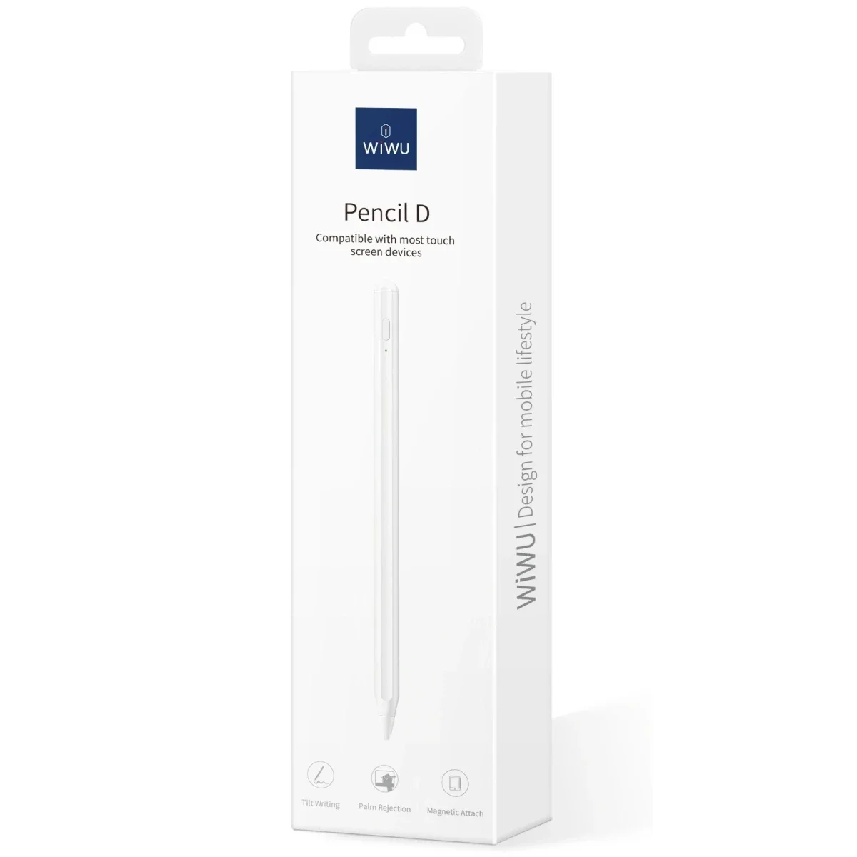WIWU Pencil D 2-in-1 Universal Stylus with Tilt & Pressure Sensitivity, White
