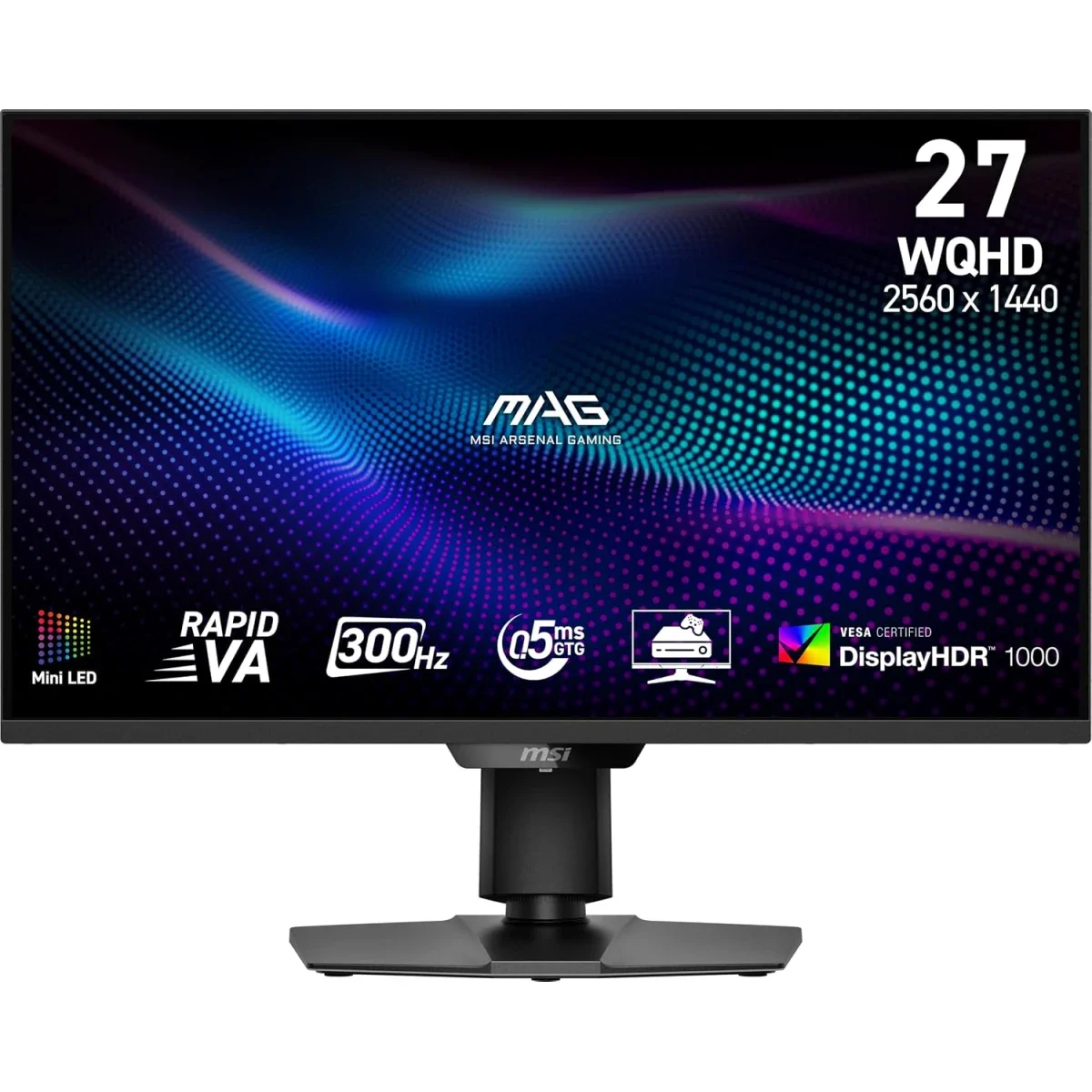 شاشة ألعاب MSI 27 إنش Rapid VA Mini-LED بدقة 2K QHD، 300 هرتز، 0.5 مللي ثانية، AMD Adaptive Sync، HDMI، DisplayPort، VESA، تعديل الميل والارتفاع، سماعة، أسود - MAG 274QPF X30MV