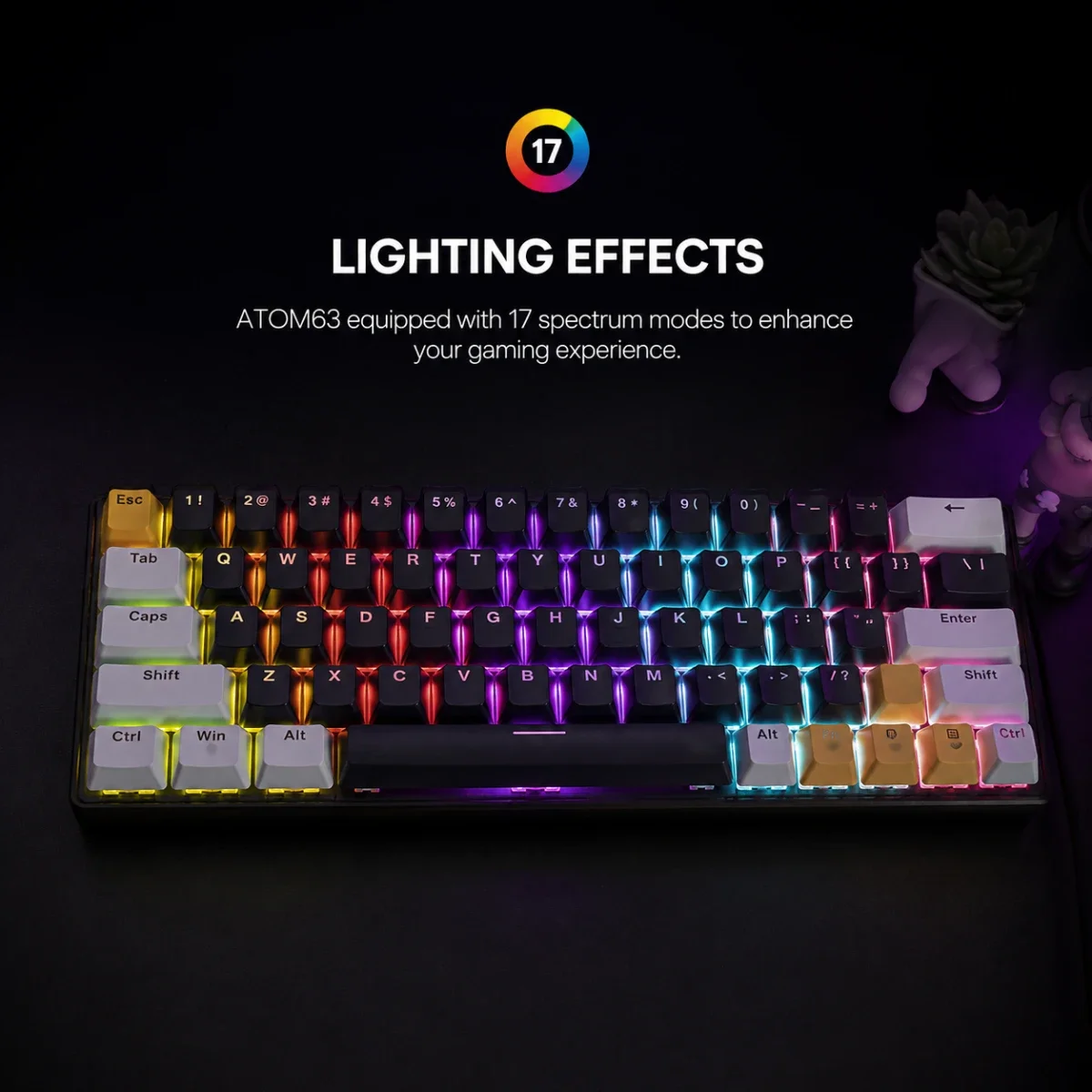 لوحة مفاتيح ألعاب ميكانيكية سلكية Fantech بلون SkyBlue / Navy مع سويتش Taro - ATOM63 MK874V2 MIZU - Image 2