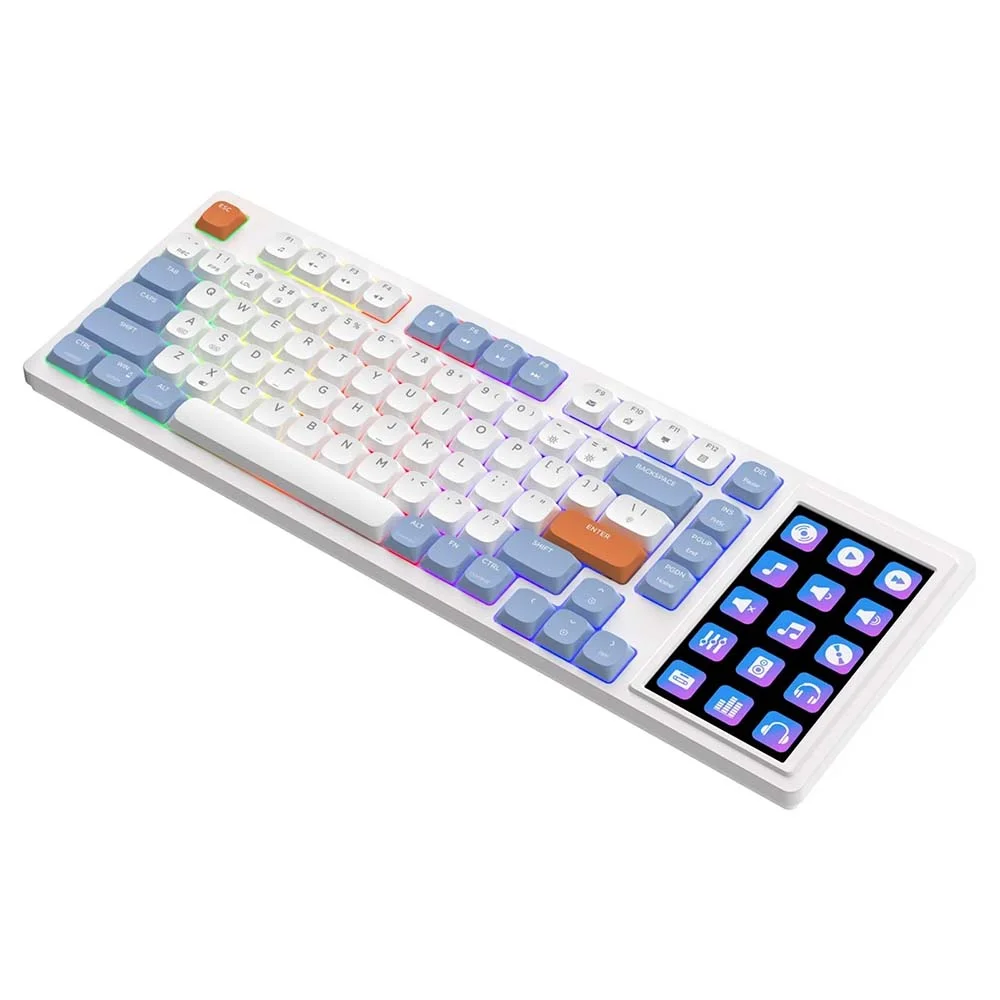 كيبورد AJAZZ AK815 ميكانيكي بشاشة وسويتشات بنية وإضاءة RGB – أزرق وأبيض وبرتقالي - Image 3