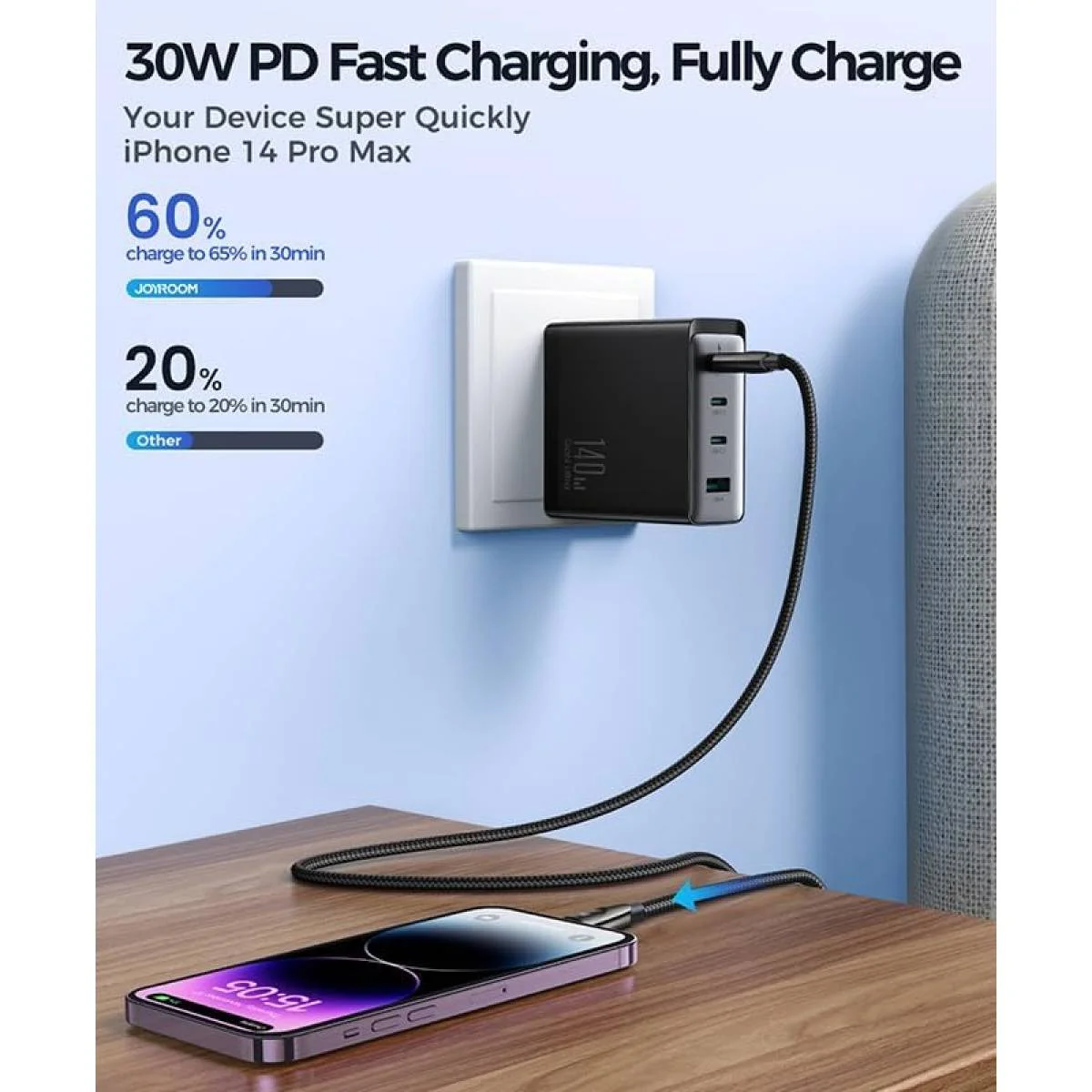 كيبل JOYROOM JR-A31-CL3 من USB-C إلى Lightning للشحن السريع 30W بطول 1.2 متر أسود - Thumbnail 6