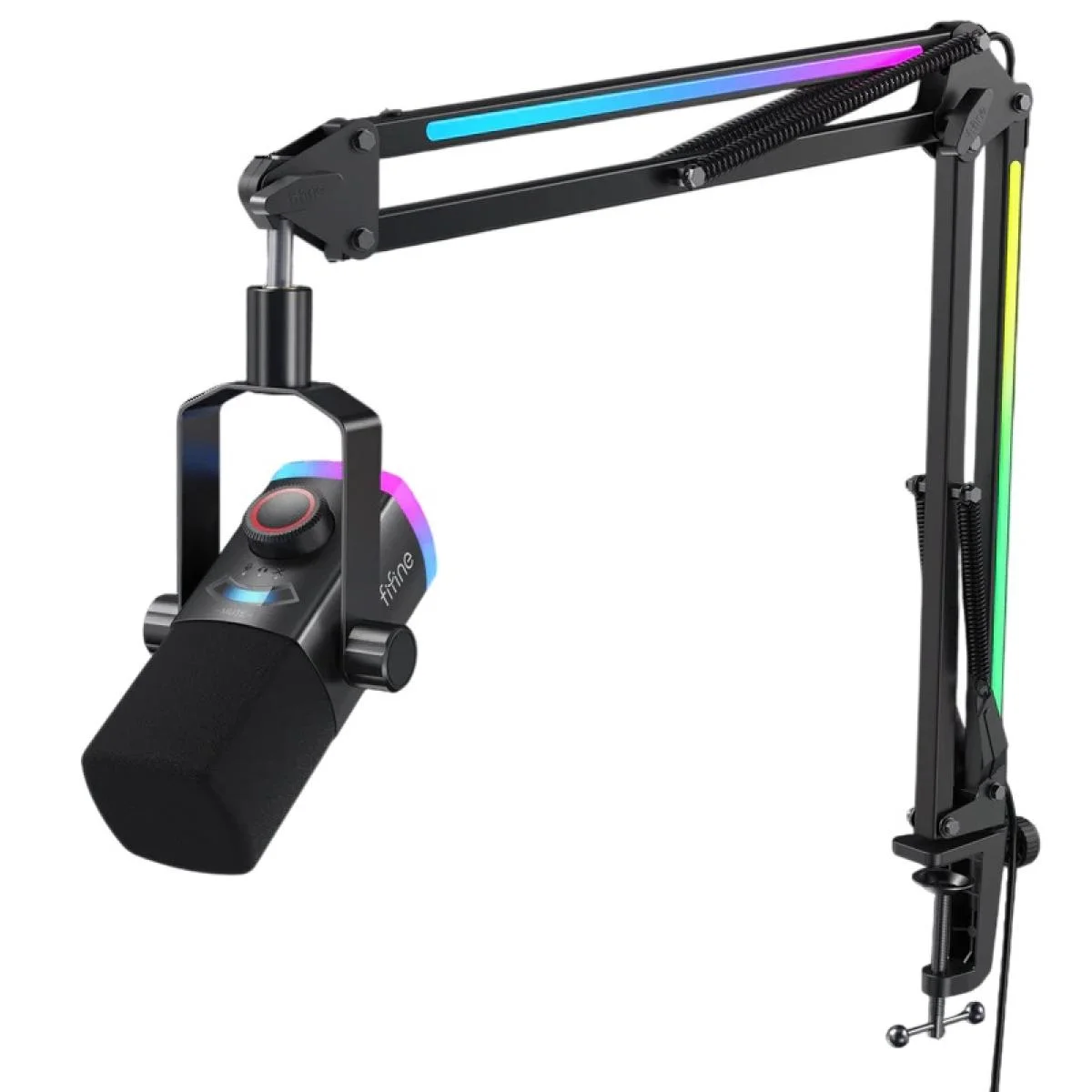 طقم ميكروفون FIFINE AM8PROT ديناميكي USB/XLR مع ذراع RGB - أسود