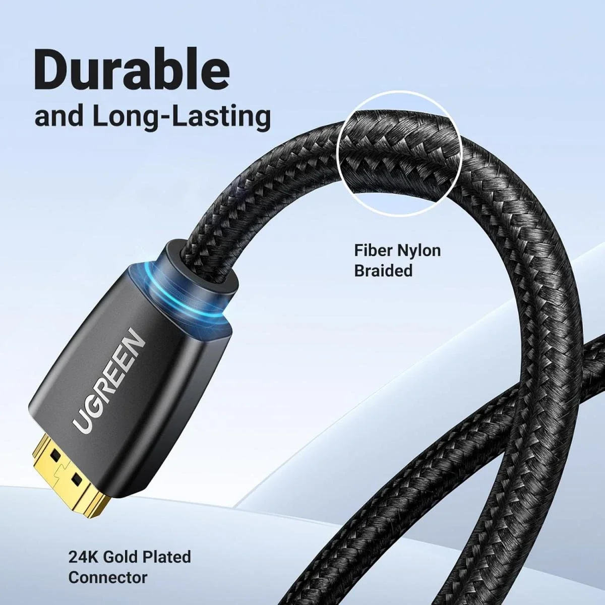 كابل Ugreen HDMI 4K بطول 5 متر نايلون مضفر بسرعة 18Gbps ودقة 4K@60Hz مع Ethernet - Thumbnail 2