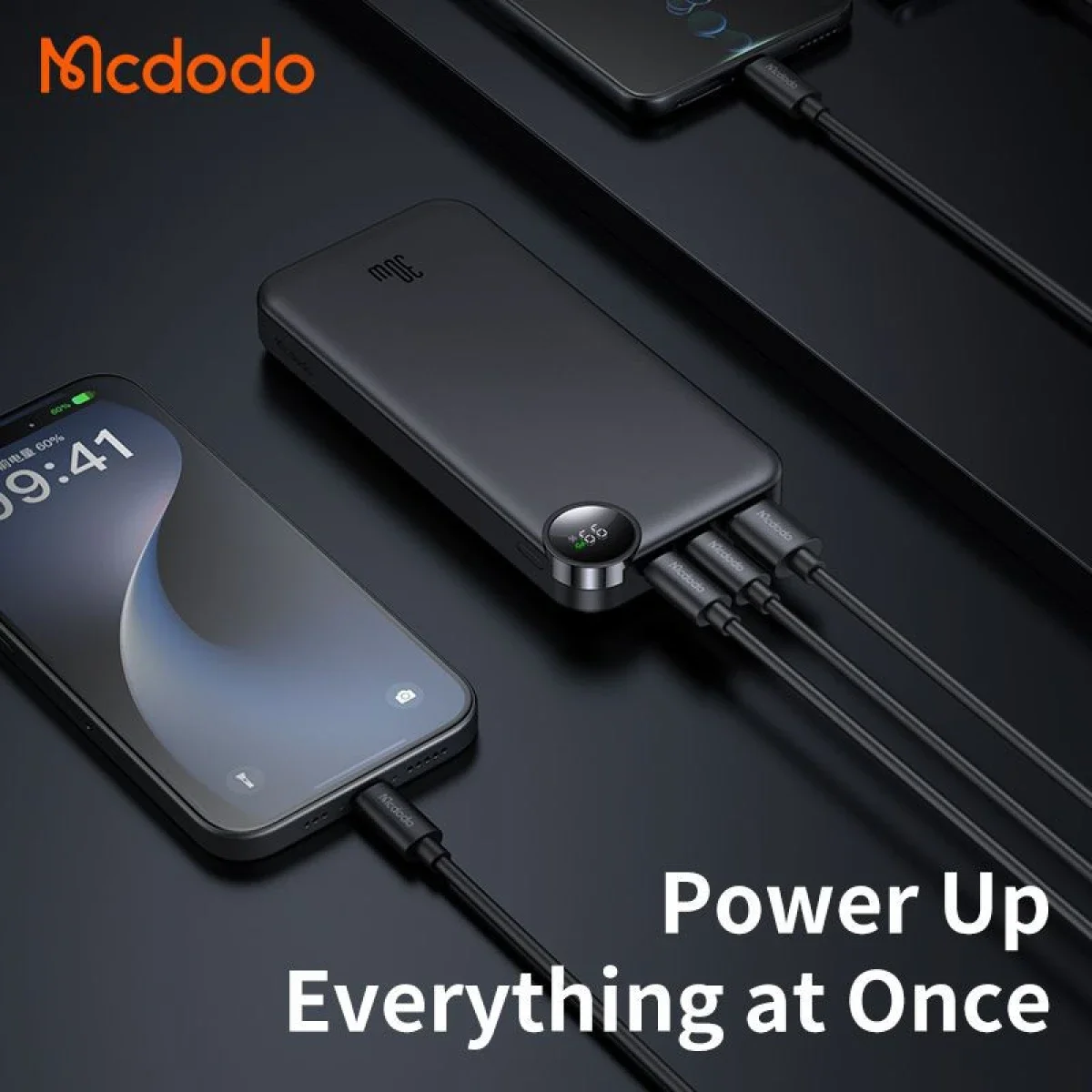 باور بانك Mcdodo MC-3850 بسعة 10000mAh وقدرة 30W مع شاشة LED ومنفذي USB-C ومنفذ USB-A، أسود - Thumbnail 6