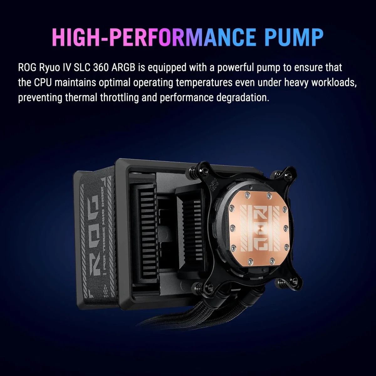 Asus ROG Ryuo IV SLC 360 ARGB Liquid CPU Cooler with 6.67 Inch AMOLED Display, 360mm Radiator, Black - Image 4