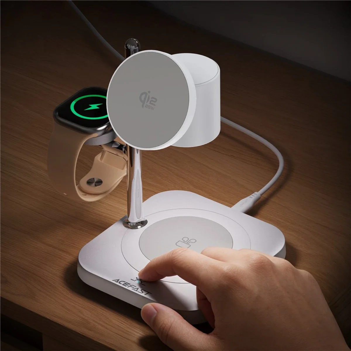 ACEFAST E39 4-in-1 Qi2 Desktop Wireless Charger with Night Light, White - Image 5