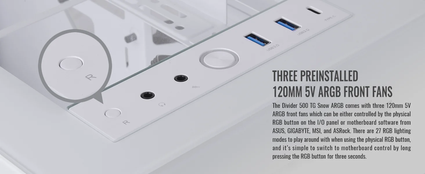 هيكل كمبيوتر Thermaltake Divider 500 ميد تاور مع 3x120mm مراوح أمامية ARGB + 1x120mm مروحة خلفية - White - Image 10