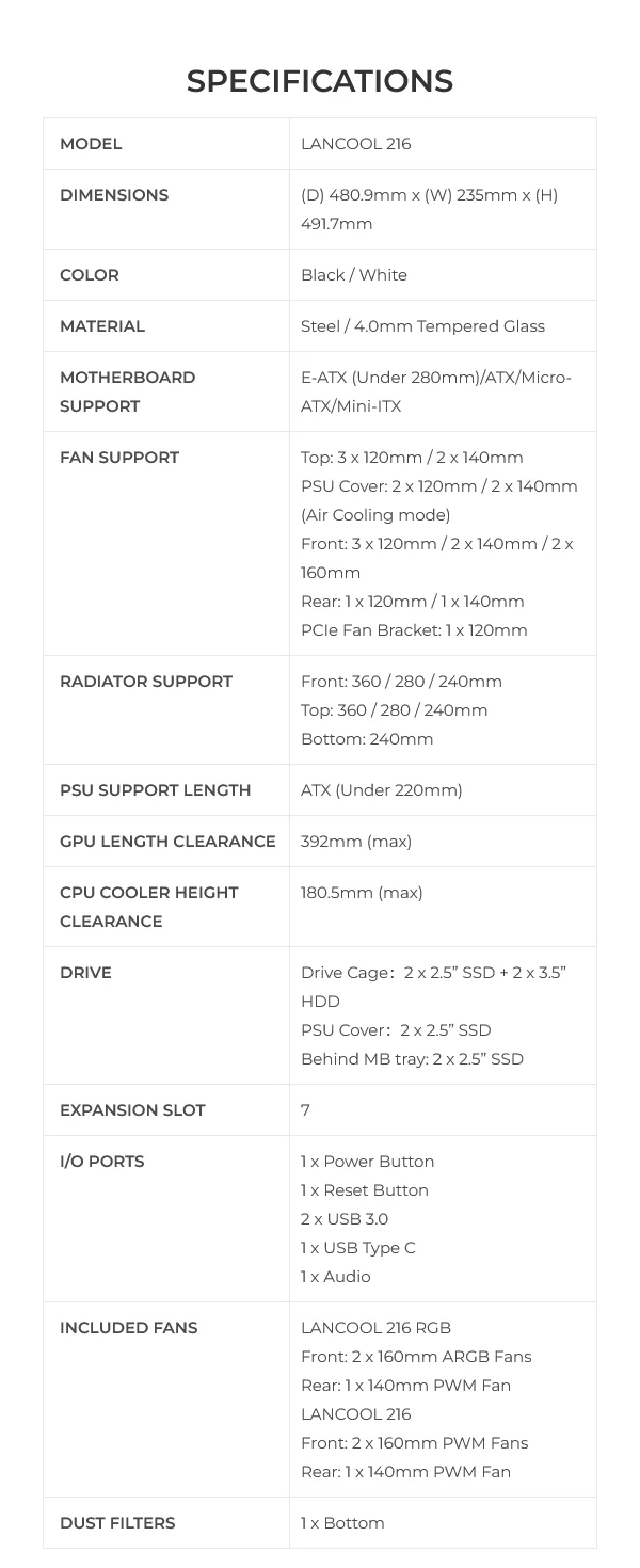 LIAN LI LANCOOL 216RW Mid-Tower Mesh High Airflow ARGB Case with 3 PWM Fans USB Type-C White - Image 23