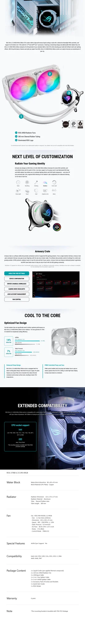 مبرد سائل للمعالج Asus ROG Strix LC II 240 ARGB AIO باللون الأبيض - Image 7