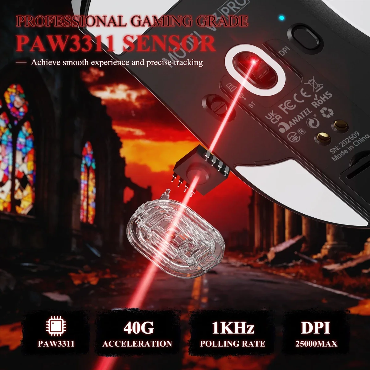 ماوس ألعاب ATTACK SHARK V3 PRO لاسلكي ثلاثي الوضع أبيض مع قاعدة شحن RGB - Image 7