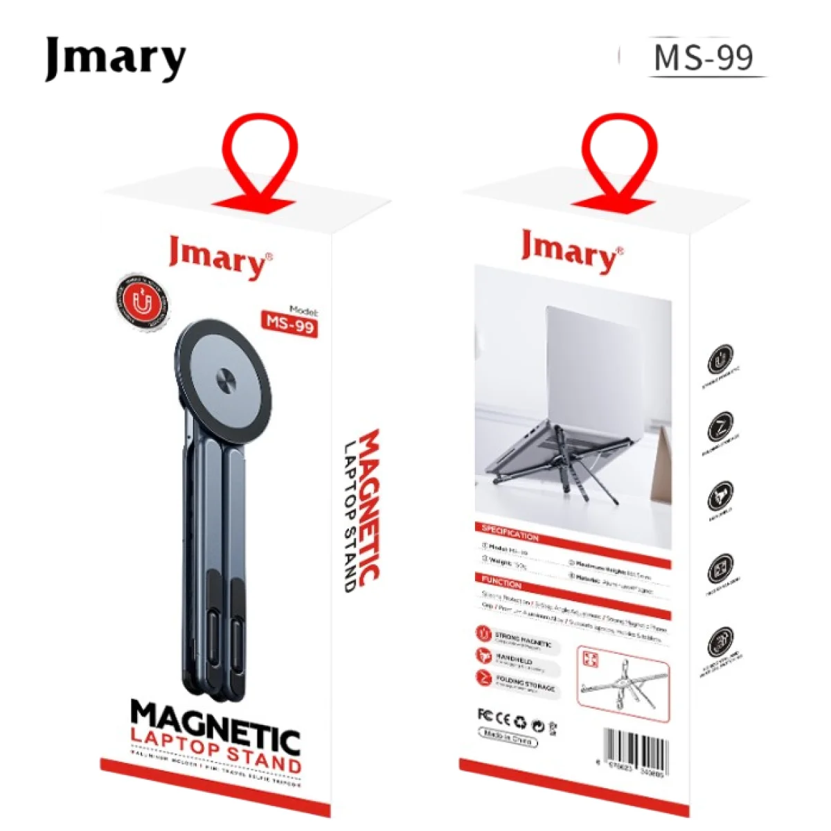 Jmary MS-99 3-in-1 Magnetic Aluminum Laptop Stand Holder, 181 × 58 × 19.6 mm