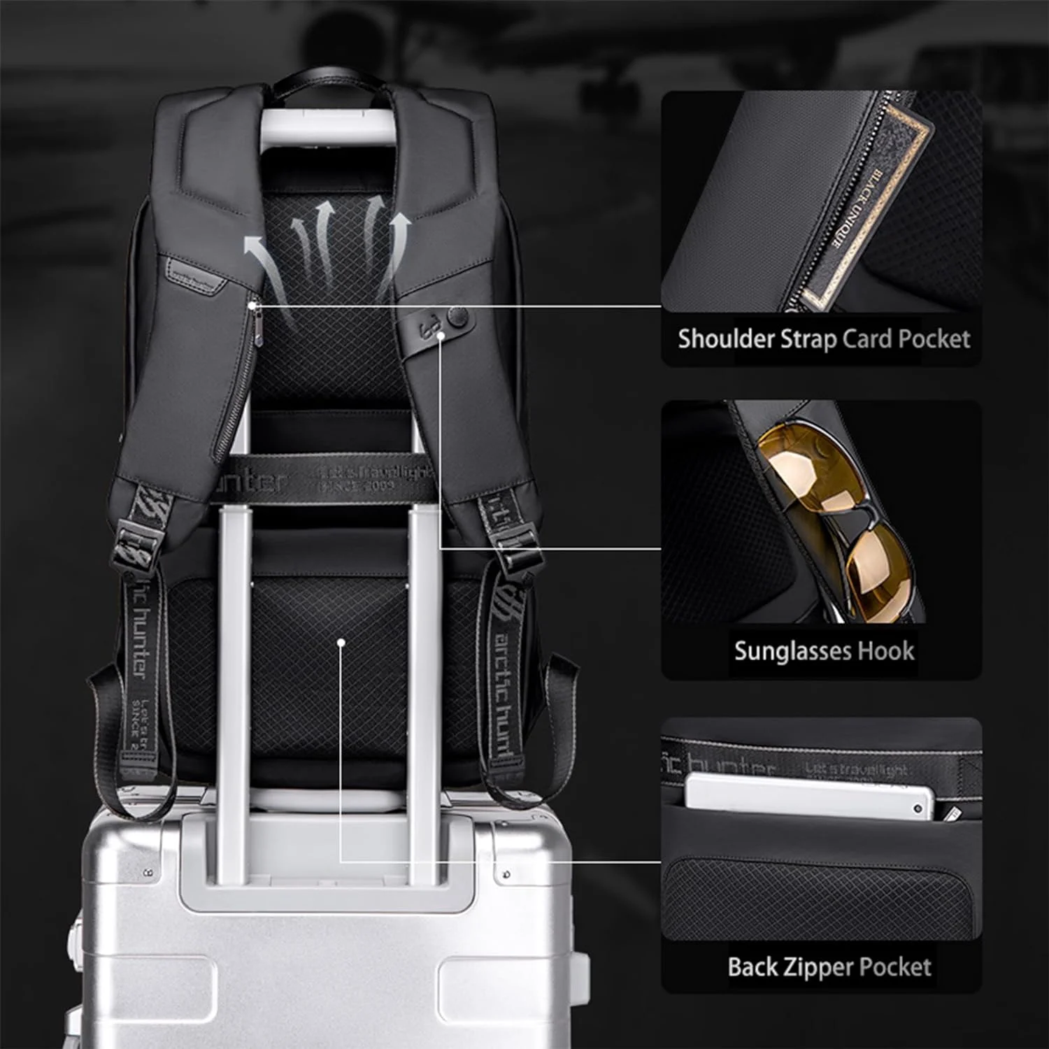 حقيبة ظهر Arctic Hunter B00451 للألعاب ولابتوب 15.6 إنش ضد السرقة بقفل TSA مدمج - Image 7