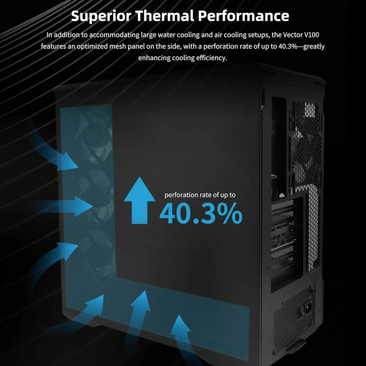 LIAN LI Vector V100R Mid-Tower PC Case with 4 Fans, 360mm Radiator Support, Black - Image 5
