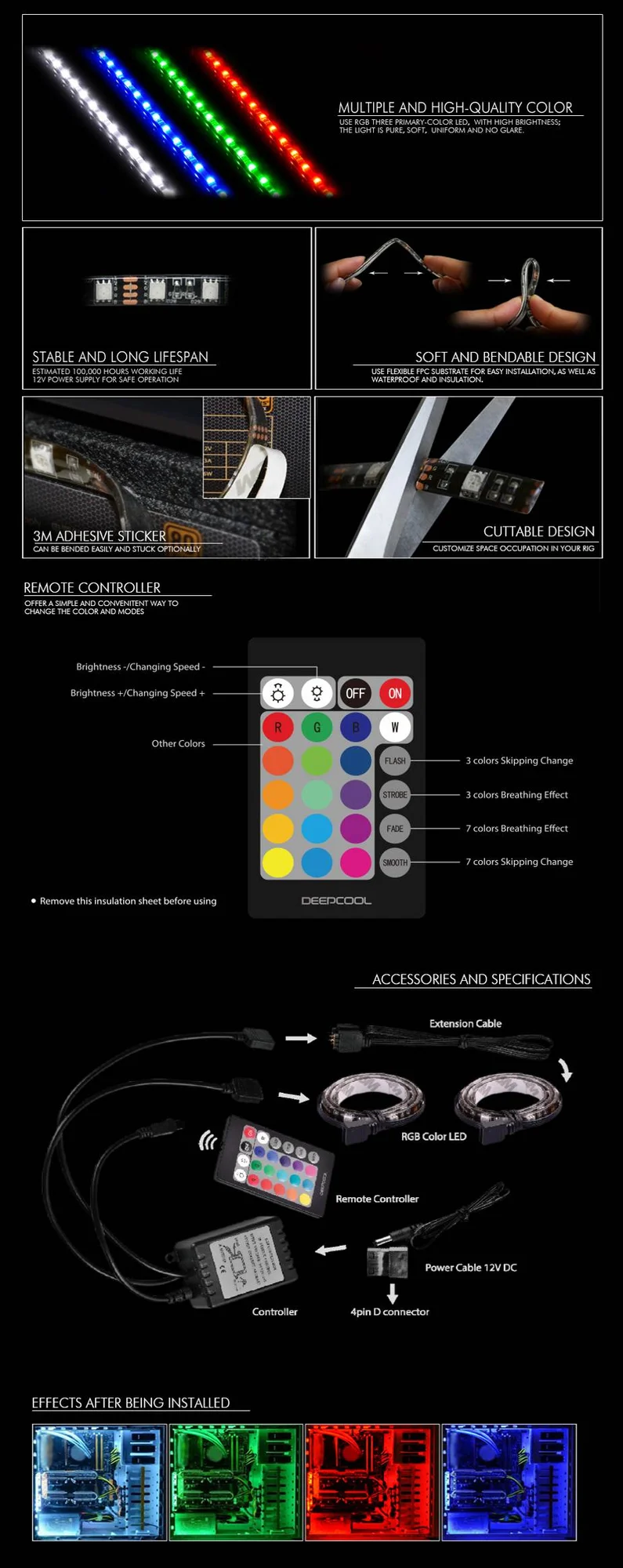 طقم إضاءة شرائط LED مغناطيسية DeepCool RGB 350 مع جهاز تحكم - Image 2
