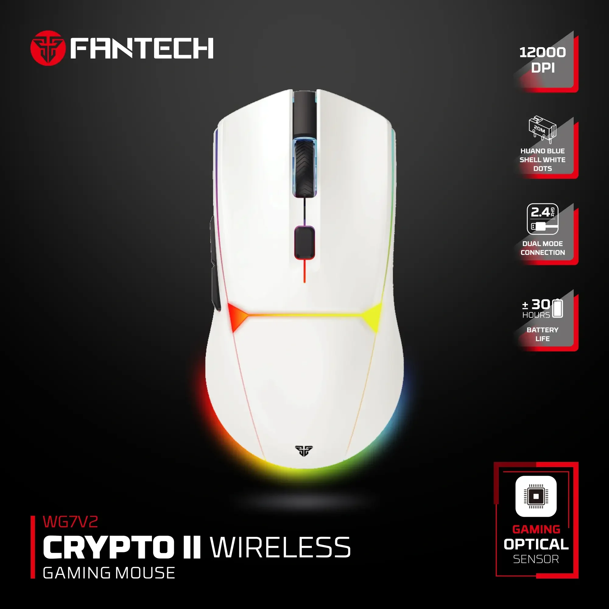 Fantech WG7V2 Crypto II Wireless Gaming Mouse - White - Thumbnail 3