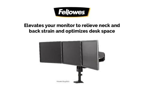 حامل شاشات ثلاثي قابل للتعديل Fellowes Platinum Series أسود - Thumbnail 9