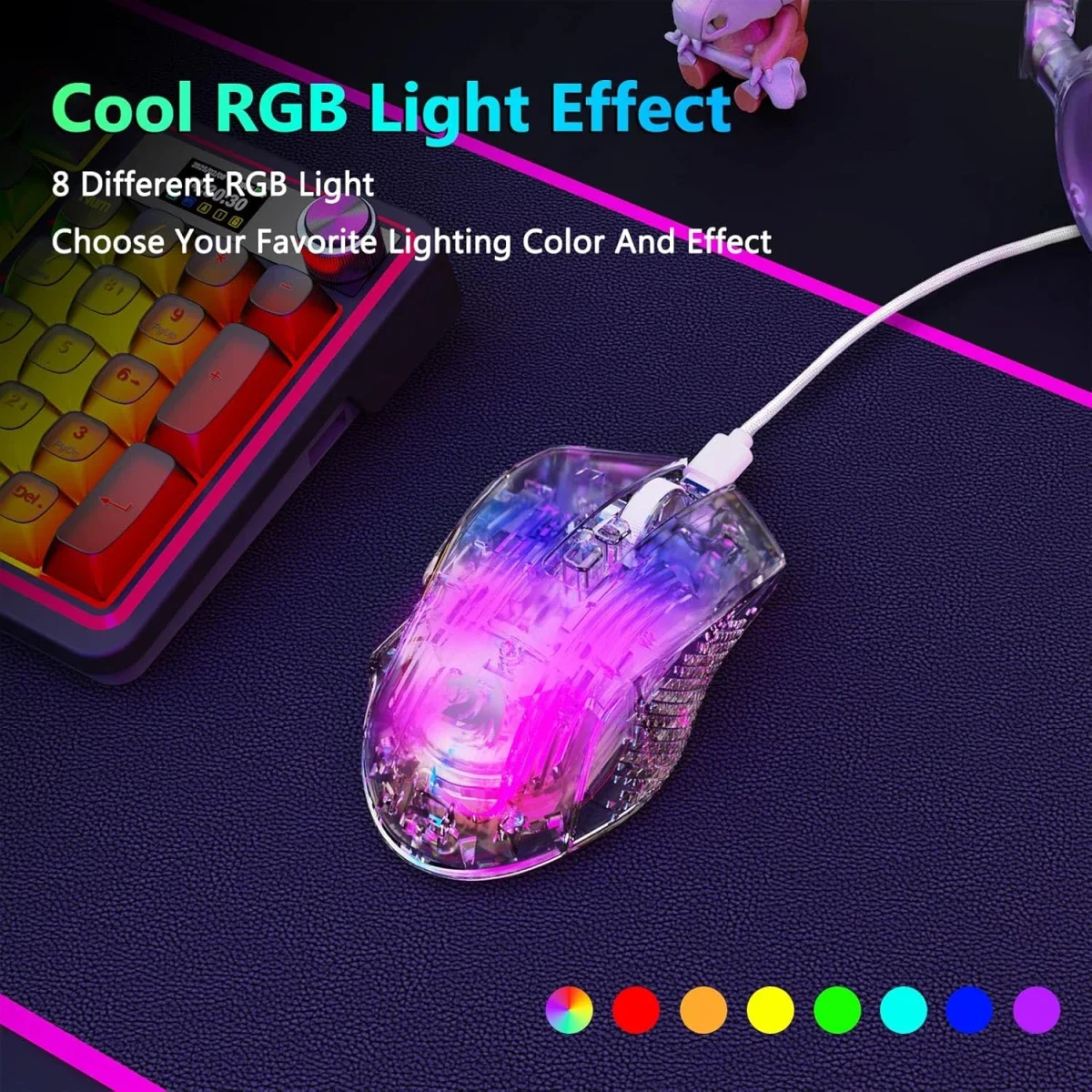 ماوس ألعاب Redragon M695 CT سلكي بدقة 24000 DPI وإضاءة RGB أبيض - Thumbnail 4