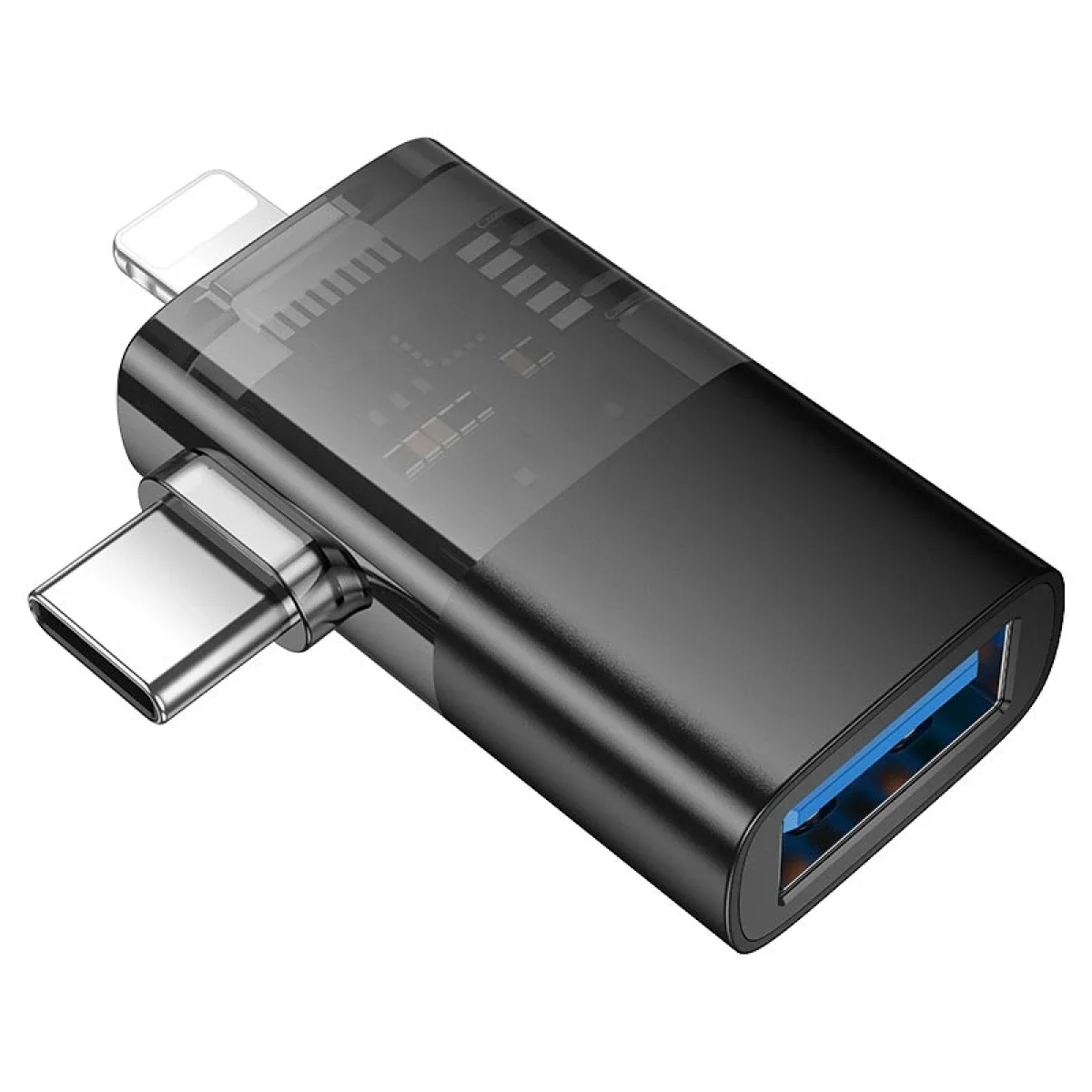 محول HOCO UA36E OTG 2 في 1 من Type-C/iP إلى USB-A بسرعة 480Mbps أسود - Image 5