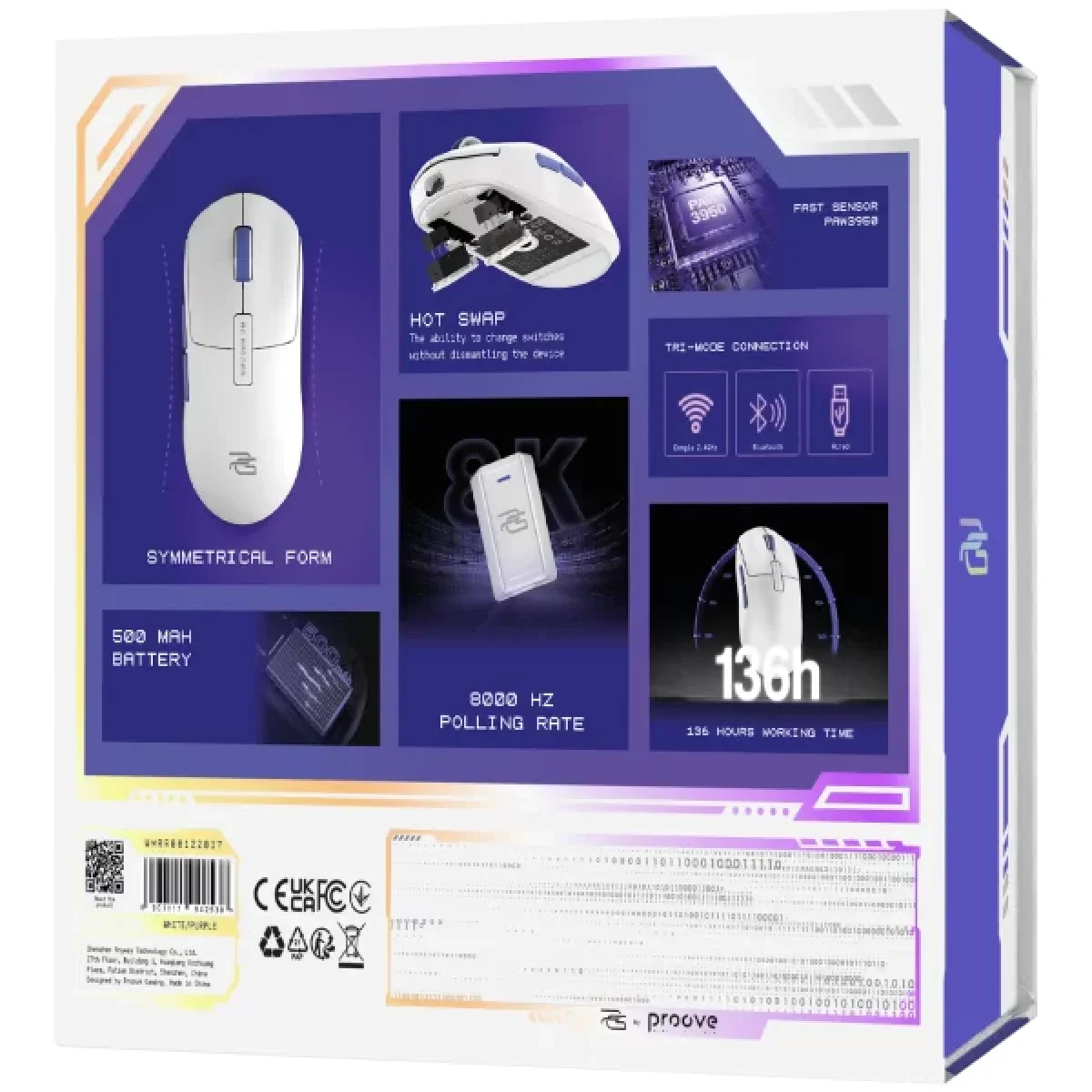 Proove RC Raider 8K Tri-Mode Wireless Gaming Mouse 32000 DPI White/Purple - Thumbnail 16