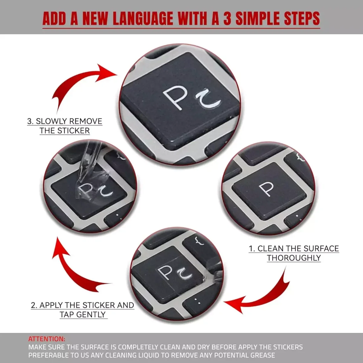 White Plastic Arabic 3D Keyboard Letter Stickers – Factory-Style Look - Thumbnail 5