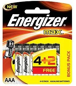 بطاريات Energizer AAA قلوية 1.5 فولت، 4+2 مجاناً