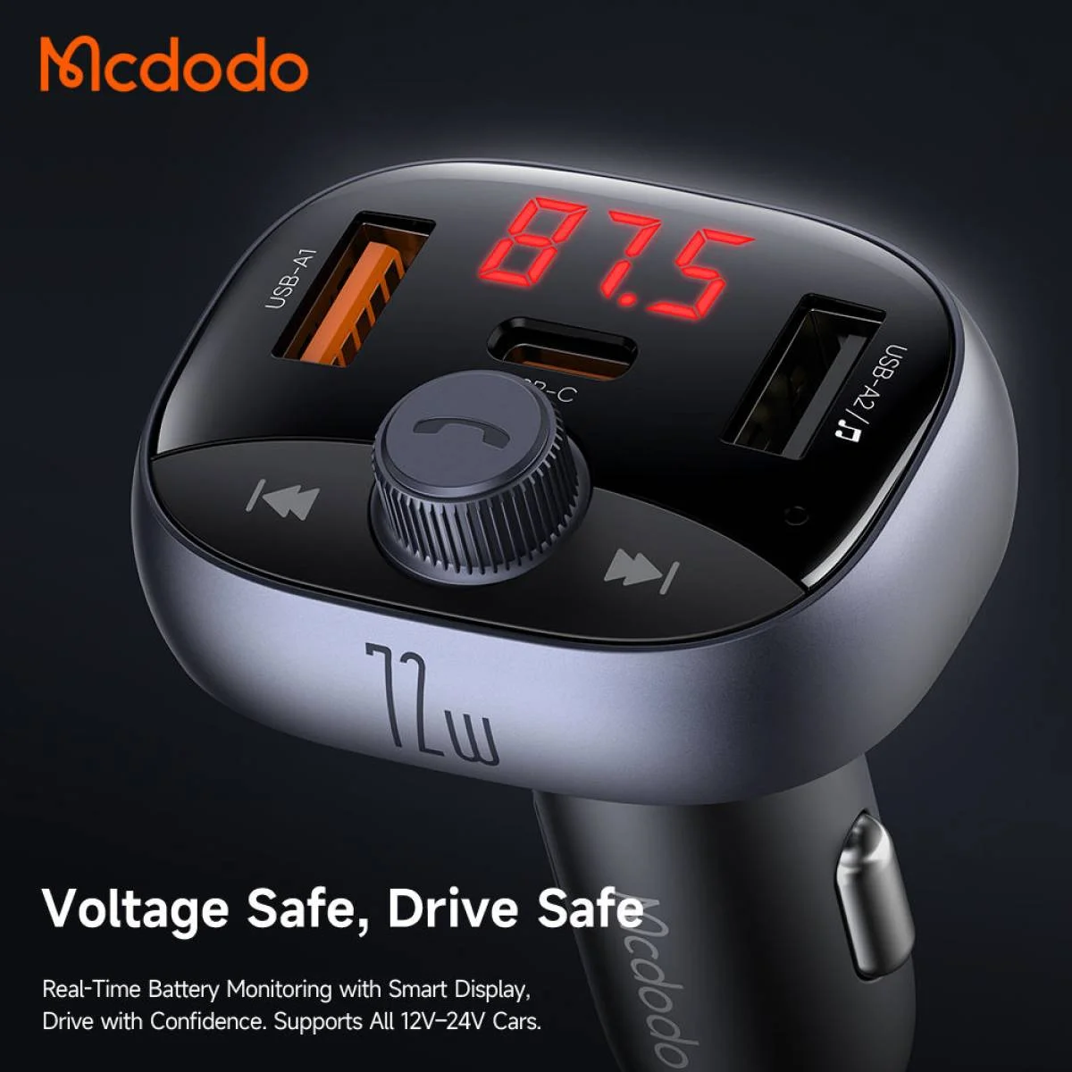 Mcdodo 595 72W 2A1C FM Car Charger with PD 3.0 Fast Charging - Image 5
