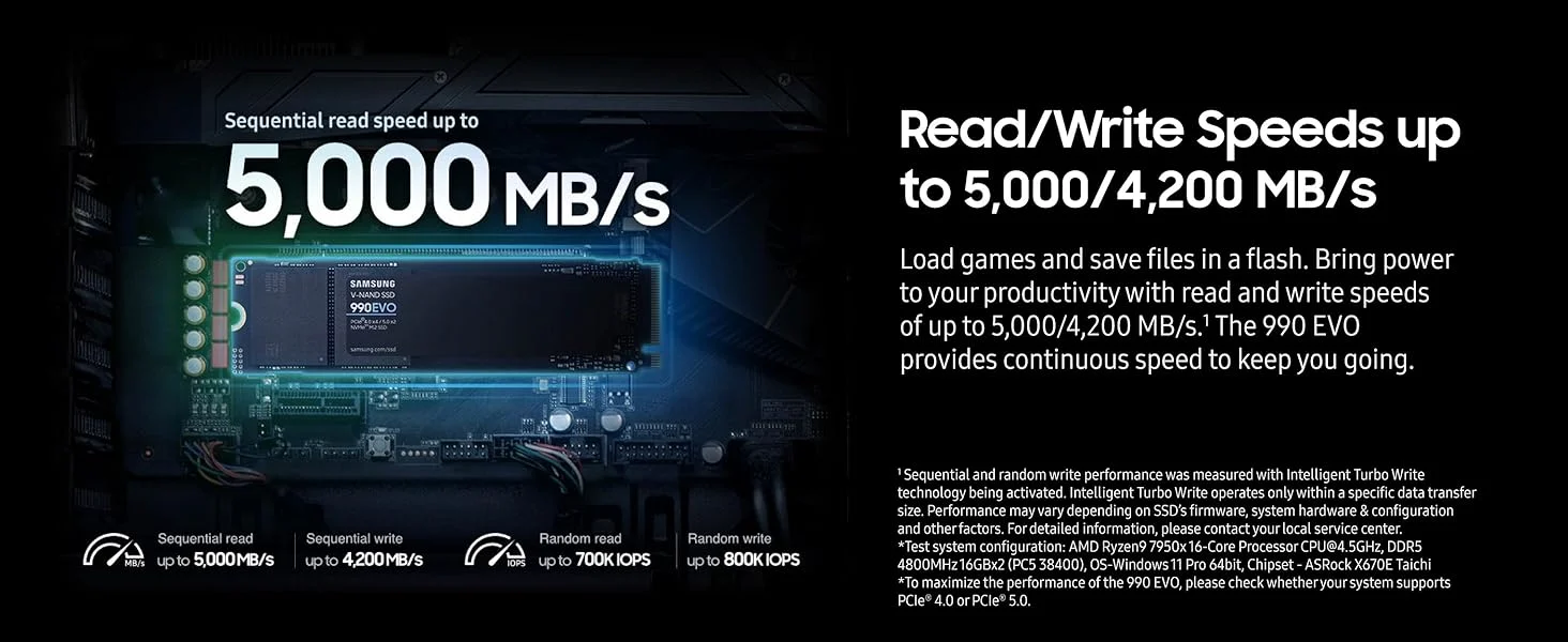 وحدة تخزين SSD Samsung 990 EVO بسعة 2 تيرابايت PCIe 5.0 M.2 2280 NVMe - Thumbnail 10