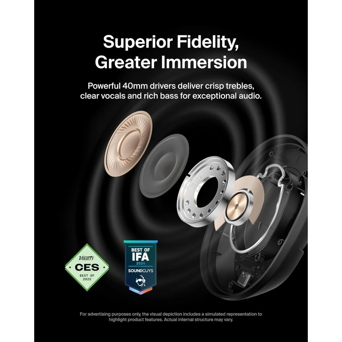 Belkin SoundForm Isolate Wireless Over-Ear ANC Headphones with Mic, Bluetooth 5.4, 60H Playtime, Black - Thumbnail 3
