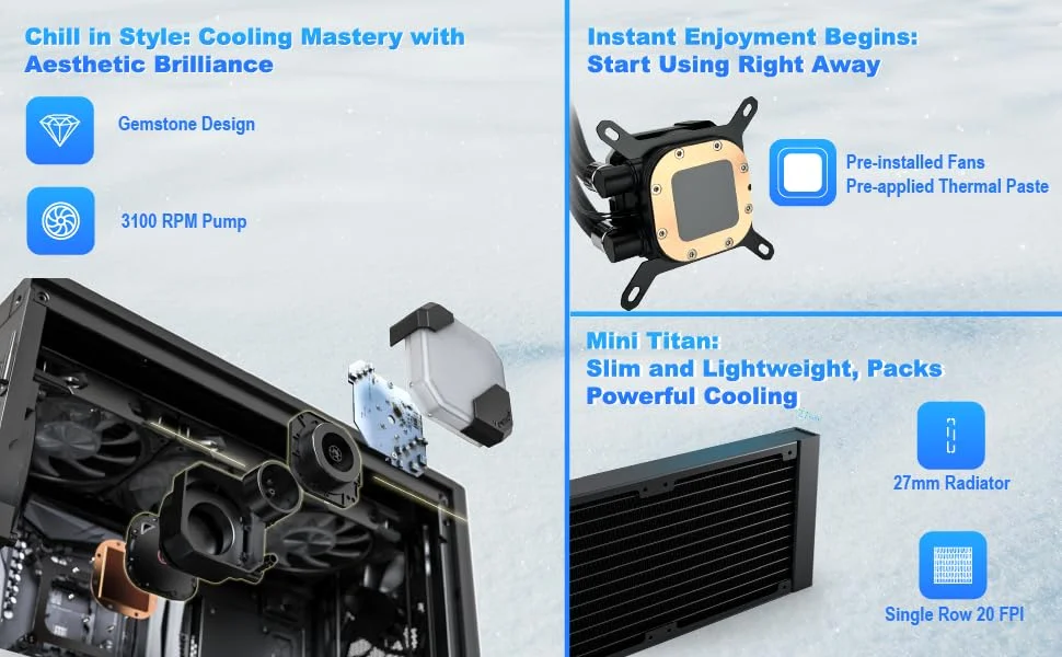 مبرد معالج مائي Montech HyperFlow ARGB 360 بمضخة 3100 دورة/دقيقة متوافق مع Intel وAMD – أسود - Image 6