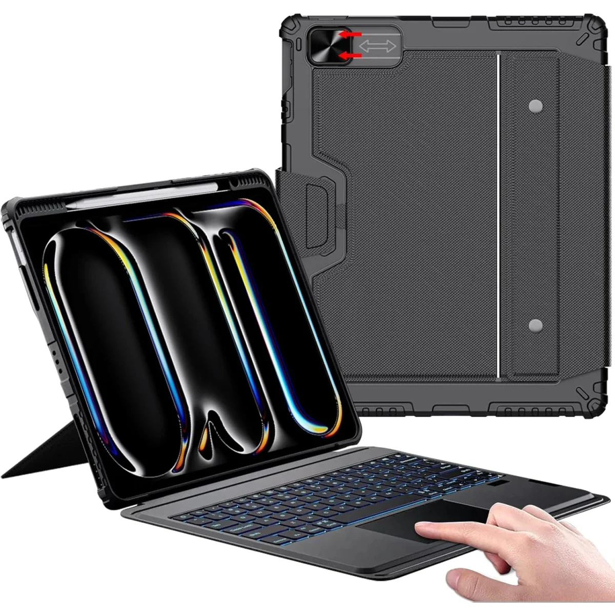 جراب Nillkin iPad Pro 11 إنش M4 مع لوحة مفاتيح عربية/إنجليزية بإضاءة خلفية ولوحة تتبع - أسود