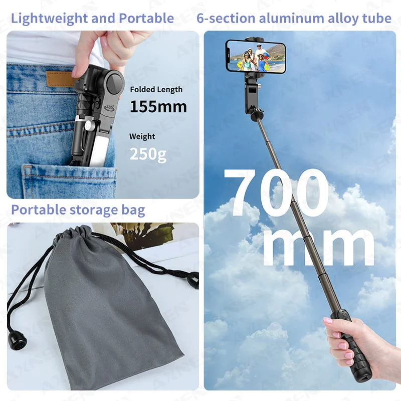 Q18 Foldable 360 Gimbal Stabilizer Selfie Stick Tripod with Remote & Light - Image 4