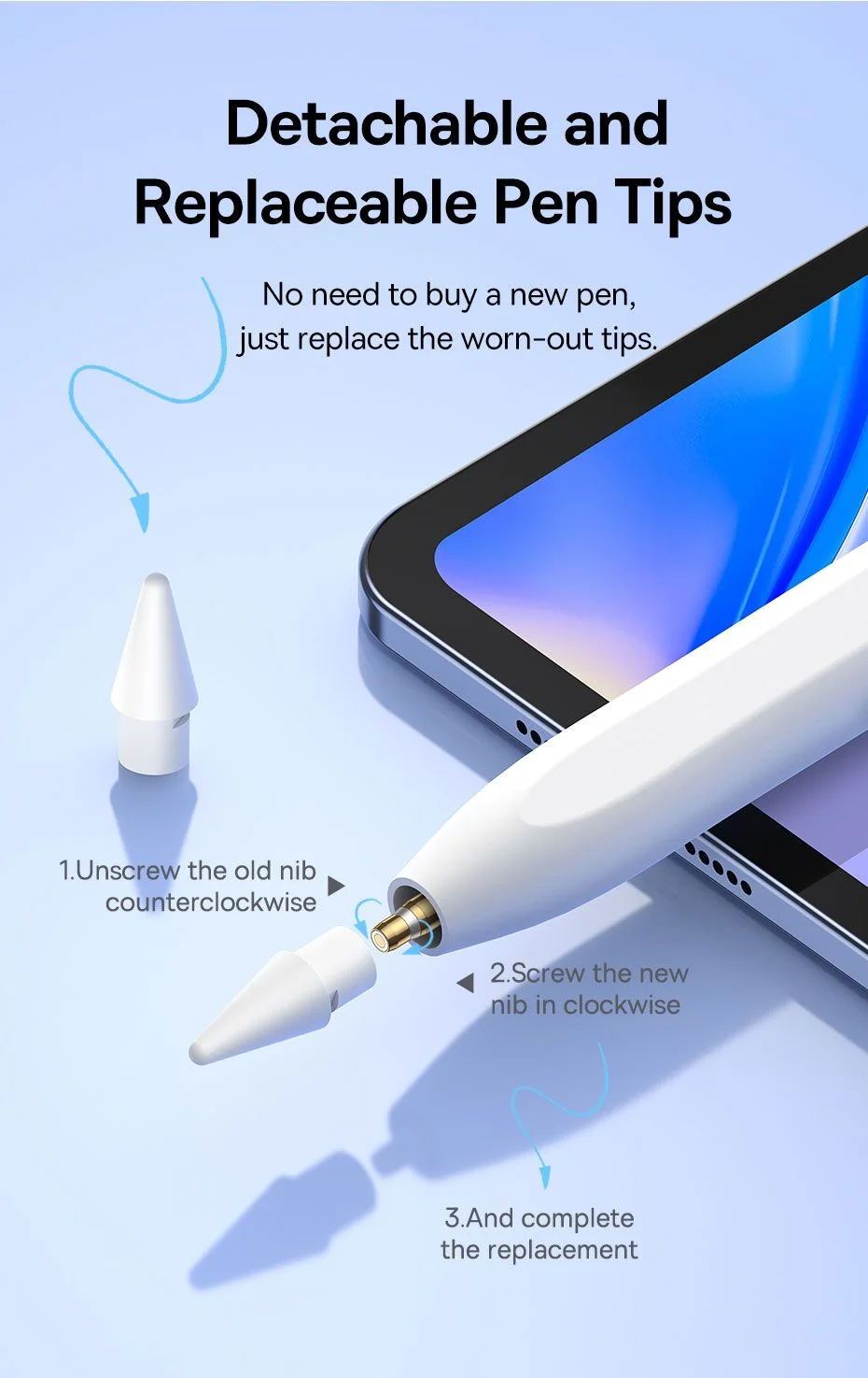 قلم لمس نشط Baseus Smooth Writing 2 Series Stylus Lite بمؤشرات LED، أبيض - Thumbnail 23