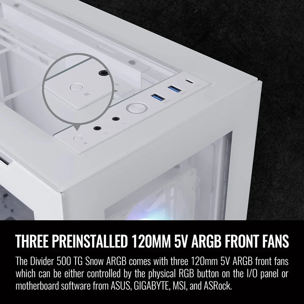 هيكل كمبيوتر Thermaltake Divider 500 ميد تاور مع 3 مراوح أمامية ARGB مقاس 120 مم ومروحة خلفية 120 مم وألواح مثلثة متناظرة - White - Image 5
