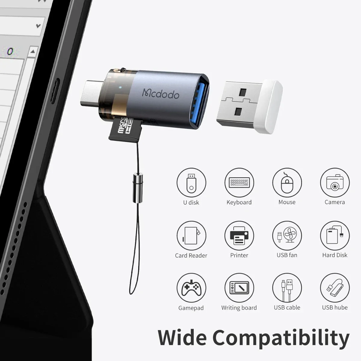 Mcdodo USB to USB-C OTG Adapter with Micro SD TF Card Reader - Thumbnail 6