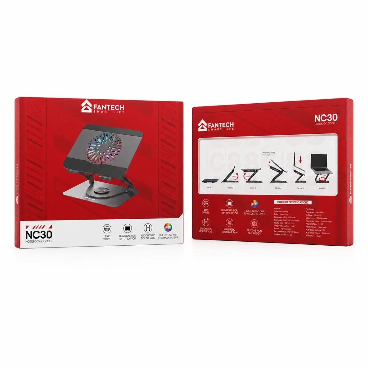قاعدة تبريد لابتوب Fantech NC30 مغناطيسية RGB مع 5 مراوح - Image 6