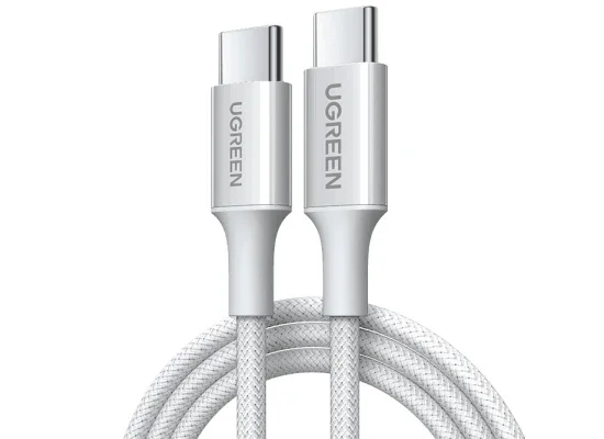كابل Ugreen L501 USB-C إلى USB-C للشحن ونقل البيانات السريع 60 واط 3 أمبير 1 متر أبيض - Thumbnail 2