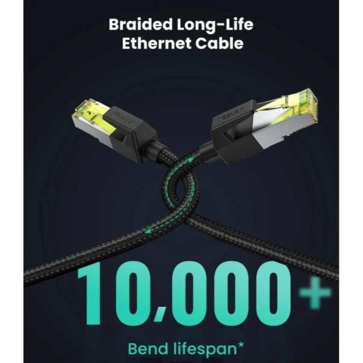 كابل إيثرنت Ugreen Cat 7 دائري ومحصن RJ45 بطول 3 متر أسود - Thumbnail 2