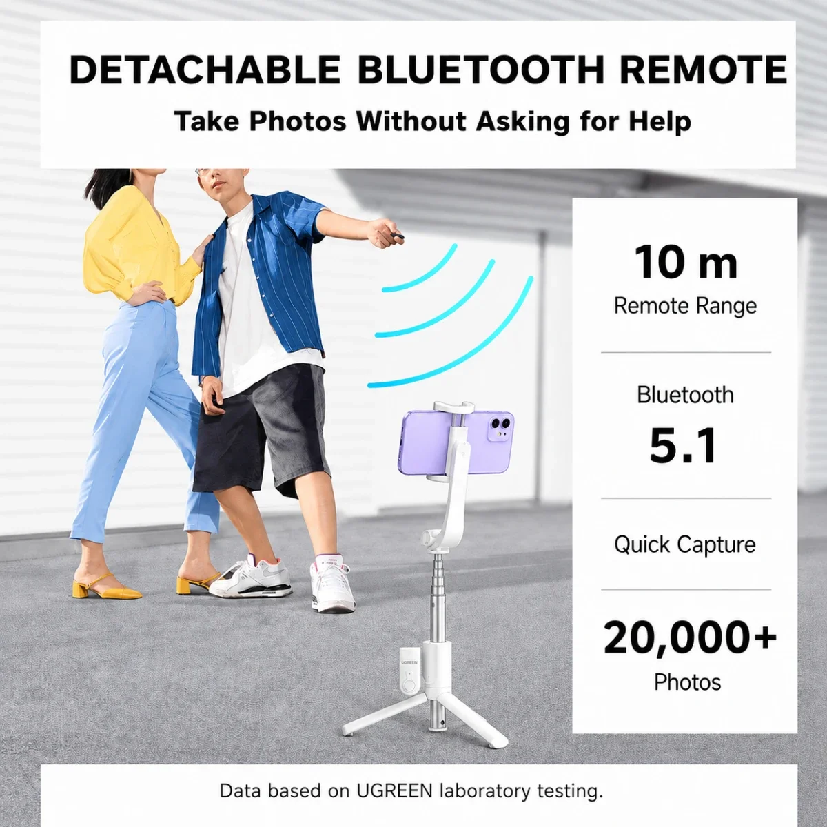 Ugreen LP508 Bluetooth Selfie Stick with Integrated Tripod 75 cm White 25945 - Image 3