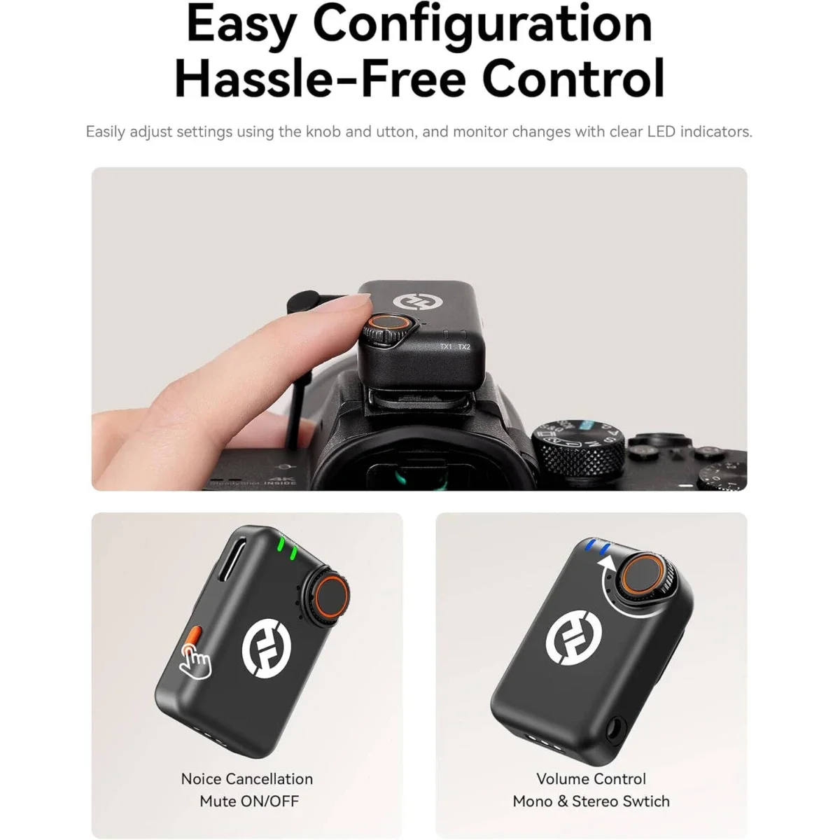 نظام ميكروفون لاسلكي صغير Hollyland Lark M2S Mini Combo مع مستقبل للكاميرا وUSB-C، أسود - Thumbnail 5