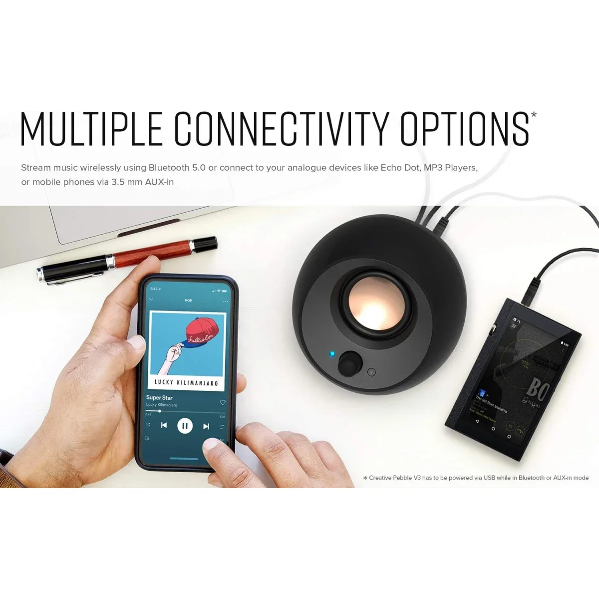 Creative Pebble V3 2.0 USB-C Desktop Speakers with Bluetooth 5.0, 8W RMS, Black - Image 5
