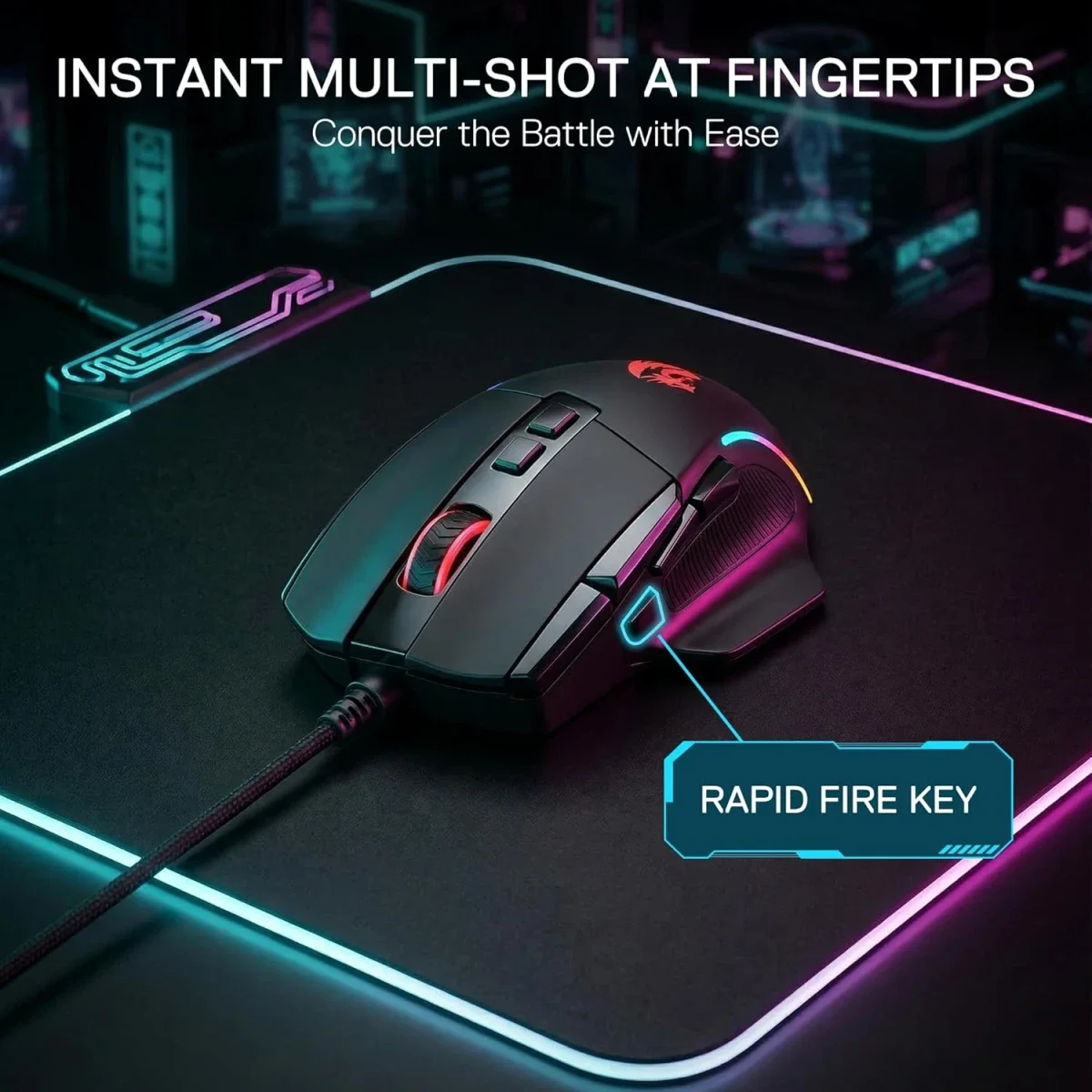 Redragon M925 Wired Gaming Mouse, 24000 DPI, 10 Programmable Buttons, Black - Thumbnail 3