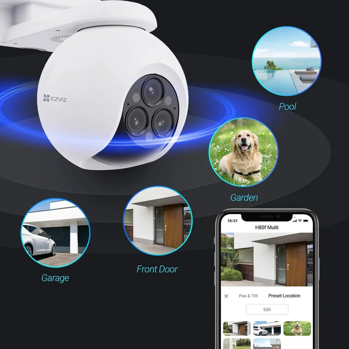 كاميرا منزلية ذكية Wi‑Fi بعدسات ثلاثية Ezviz H80f Multi بدقة 2K+ باللون الأبيض - Image 4