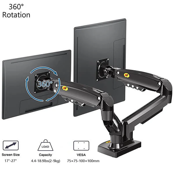 حامل مكتبي لشاشتين North Bayou F160 للشاشات مقاس 17-27 إنش - Image 2