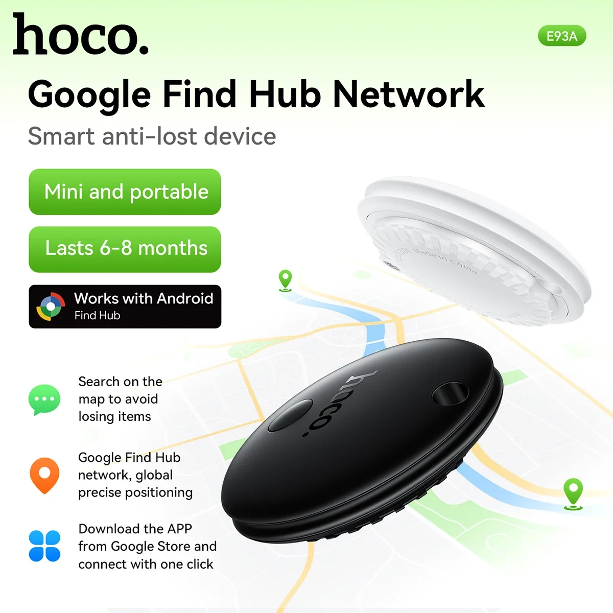 HOCO E93A Smart Anti-Loss Tracker for Android Google Find My Device, Black - Thumbnail 2