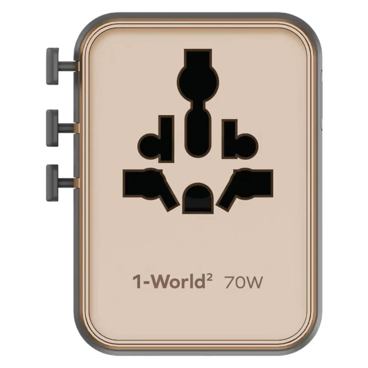 MOMAX 1-World² 70W 5-Port Mini Universal GaN Travel Charger with Dual AC, Desert Titanium - Thumbnail 2