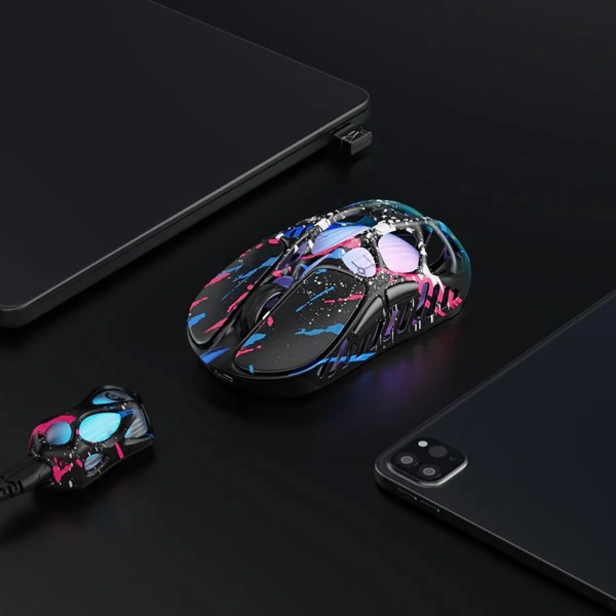 ماوس ألعاب GravaStar Mercury X Pro بدقة 32000 DPI ومستشعر PAW 3950، 49 جم، نيون جرافيتي - Image 4