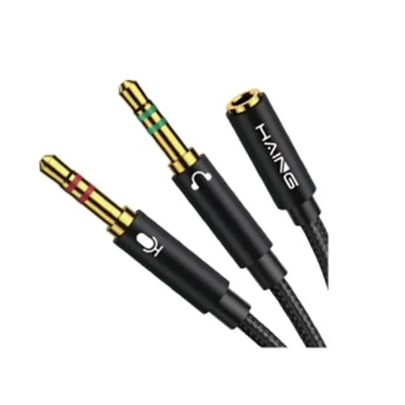 كيبل صوت HAING HI-1047-FMC من 3.5 مم أنثى إلى منفذين 3.5 مم ذكر بطول 20 سم