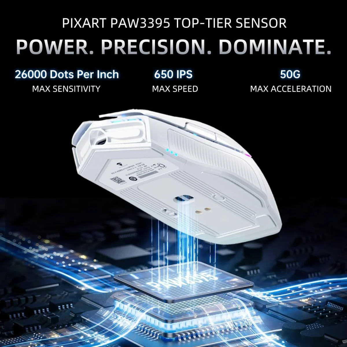 ماوس ألعاب MACHENIKE L8 Pro لاسلكي 8KHz مع قاعدة شحن RGB، 26000 DPI، أبيض - Thumbnail 2