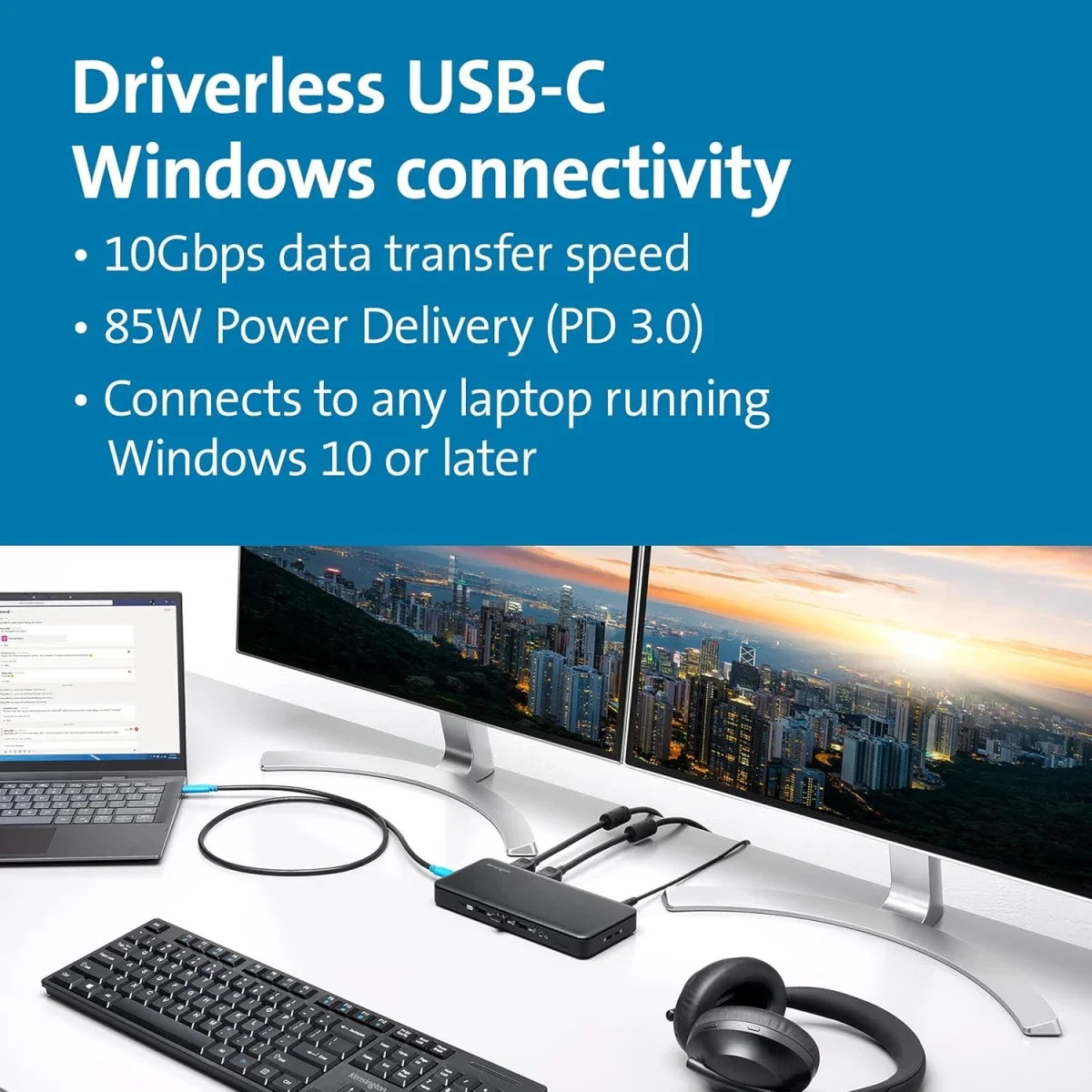 محطة لمجموعة واسعة من المنافذ Kensington SD4839P 9 في 1 USB-C بدون تعريف بقدرة 85W PD وسرعة 10Gbps لون أسود - Image 7